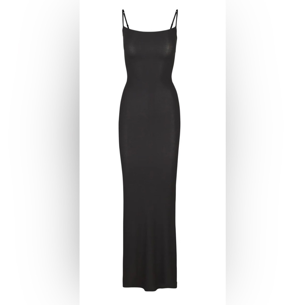 NWT Skims Soft Lounge Long Slip Dress Onyx Black Color Size L - Picture 3 of 8